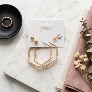 Princess Accessories Gold Pearl Earring Set - 3 Pairs